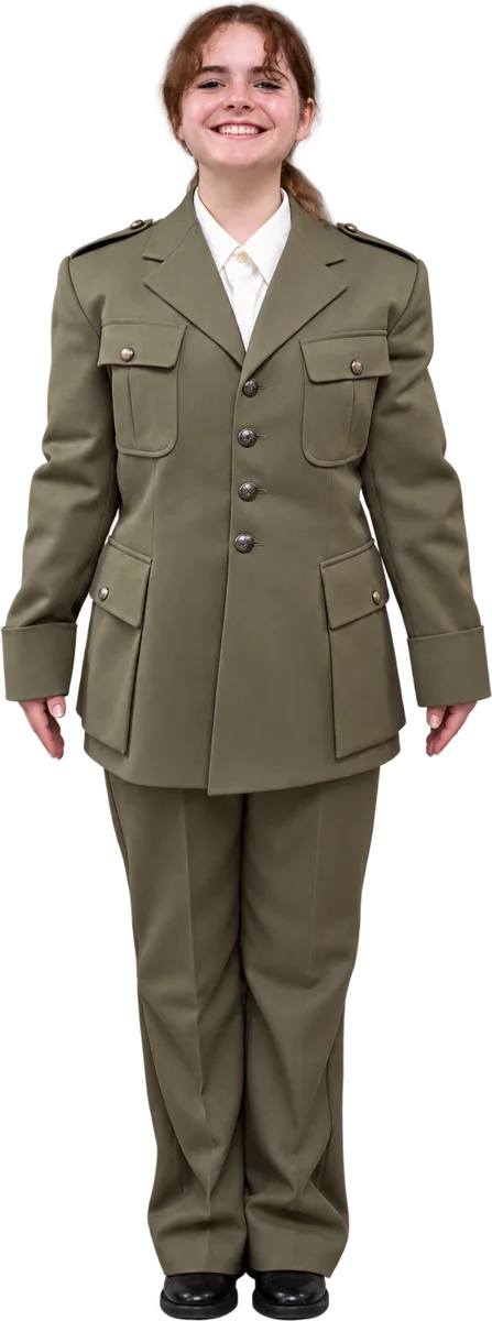 Uniforme militaire kaki à boutons dorés